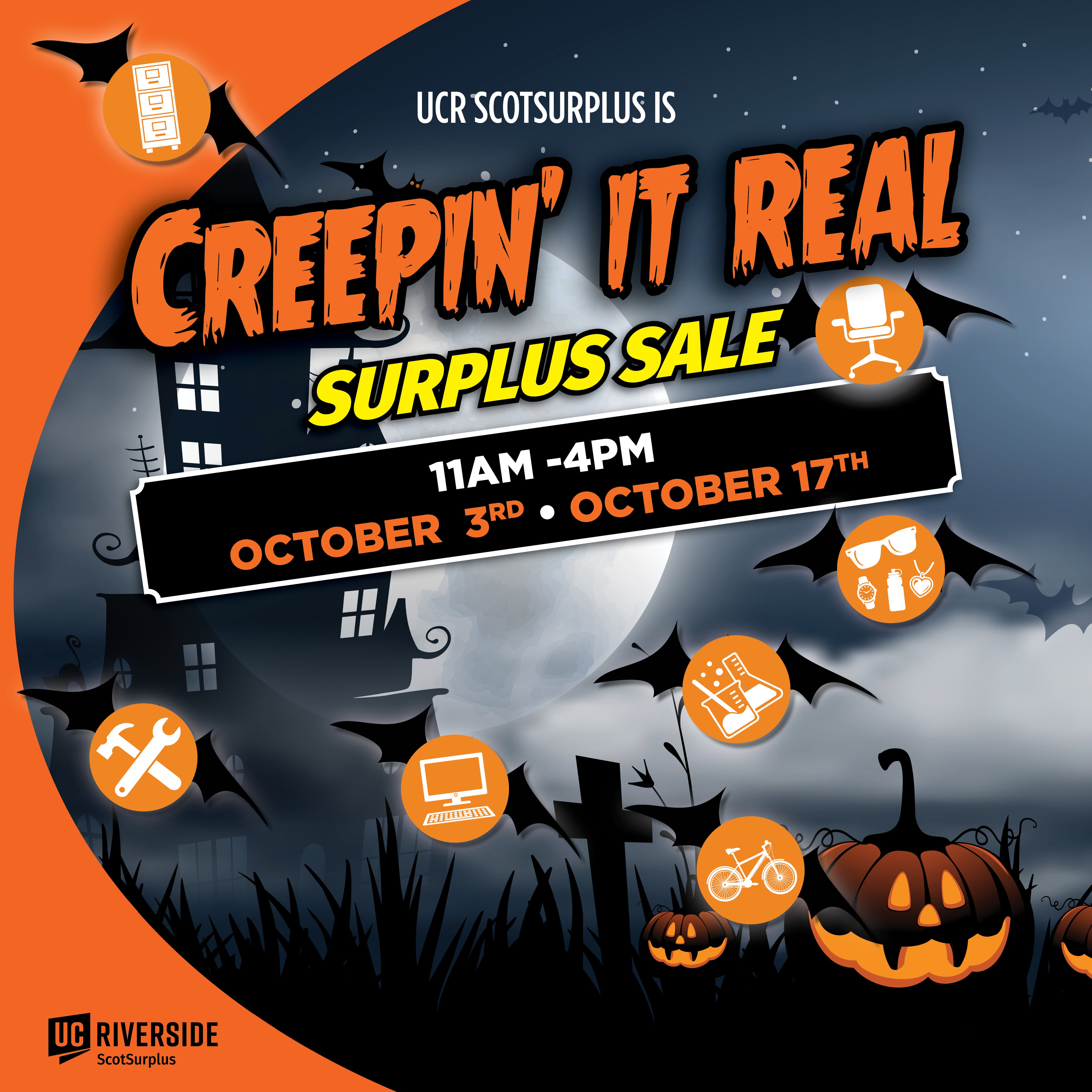 ScotSurplus Creepin It Real Public Sale, October 3 and 17, 11 am to 4 pm