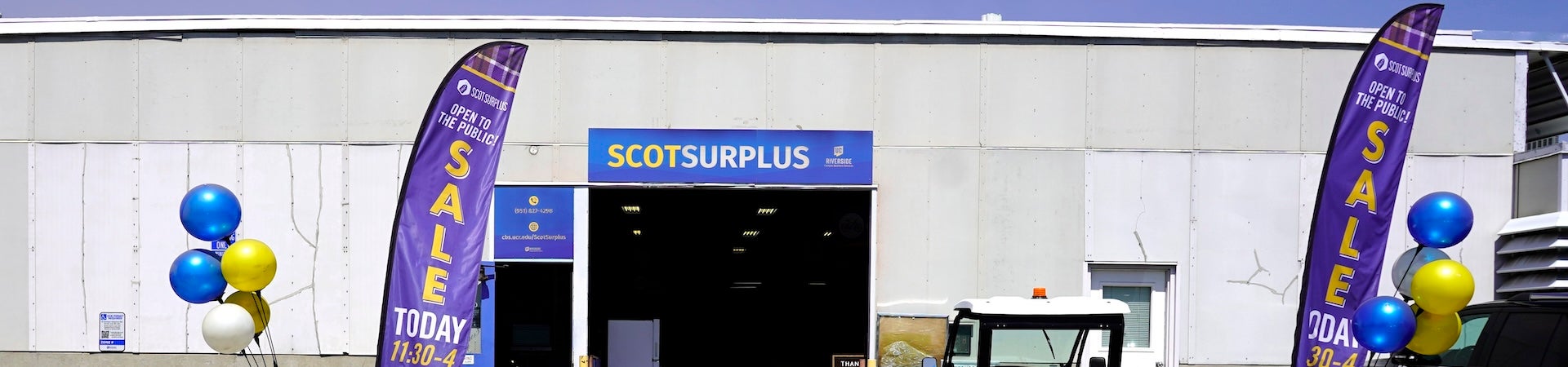 ScotSurplus location with banners saying "Sale Today."