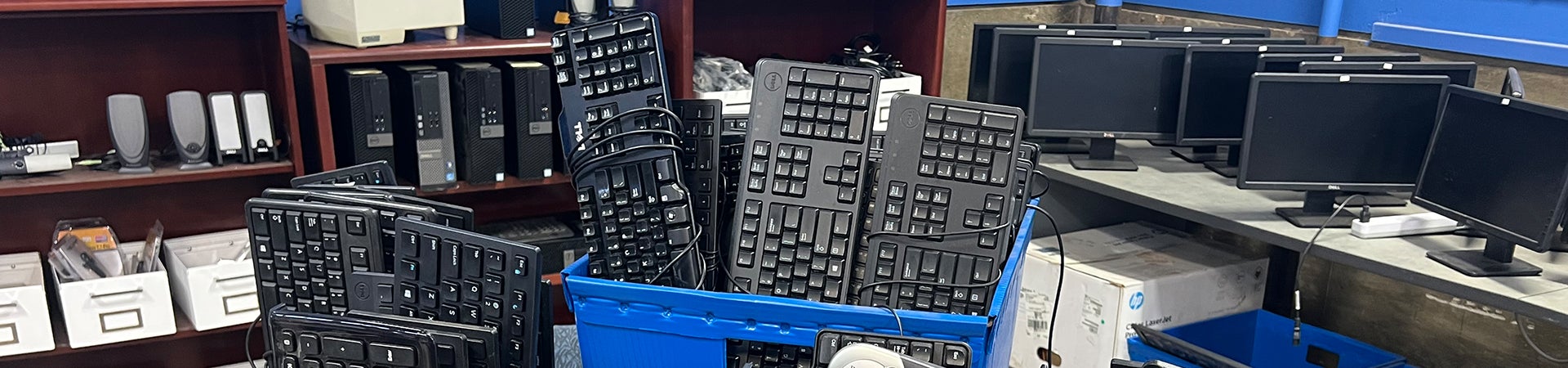 bins full of computer keyboards