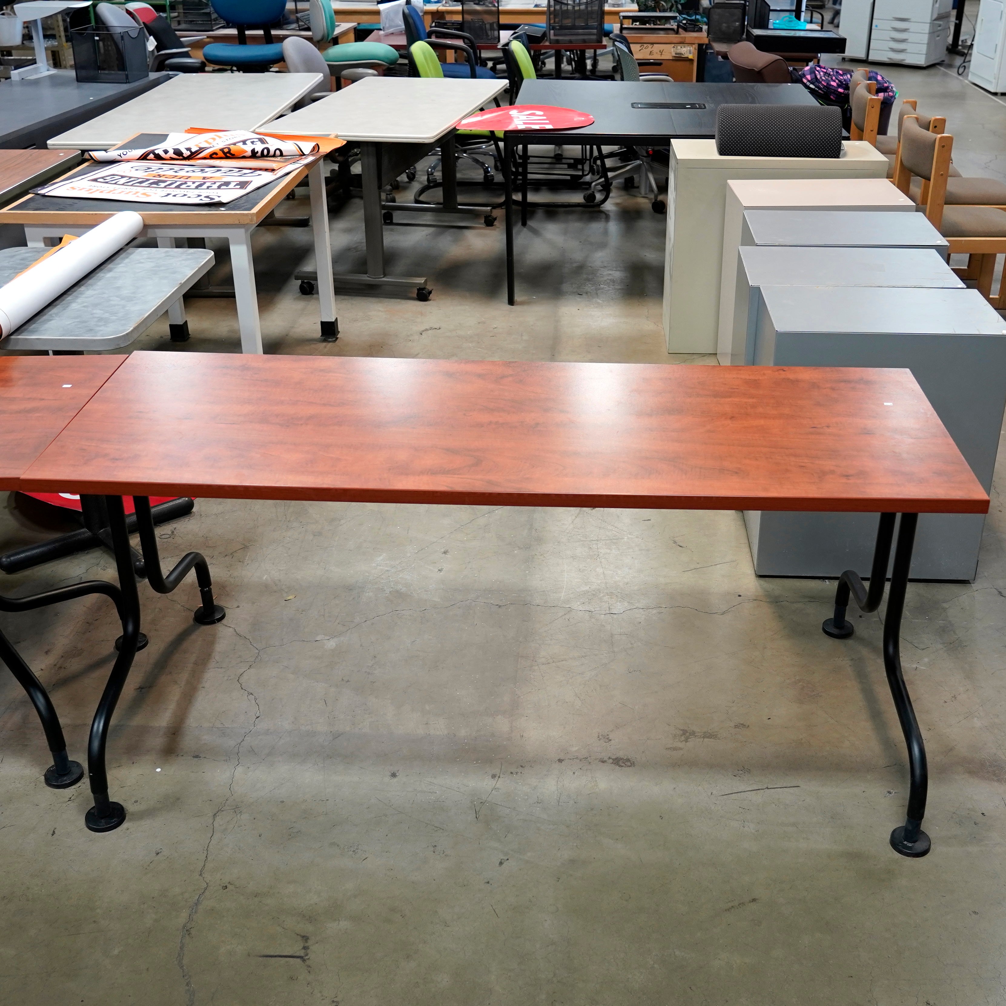 66-inch x 24-inch Wooden Tables with Metal Bases
