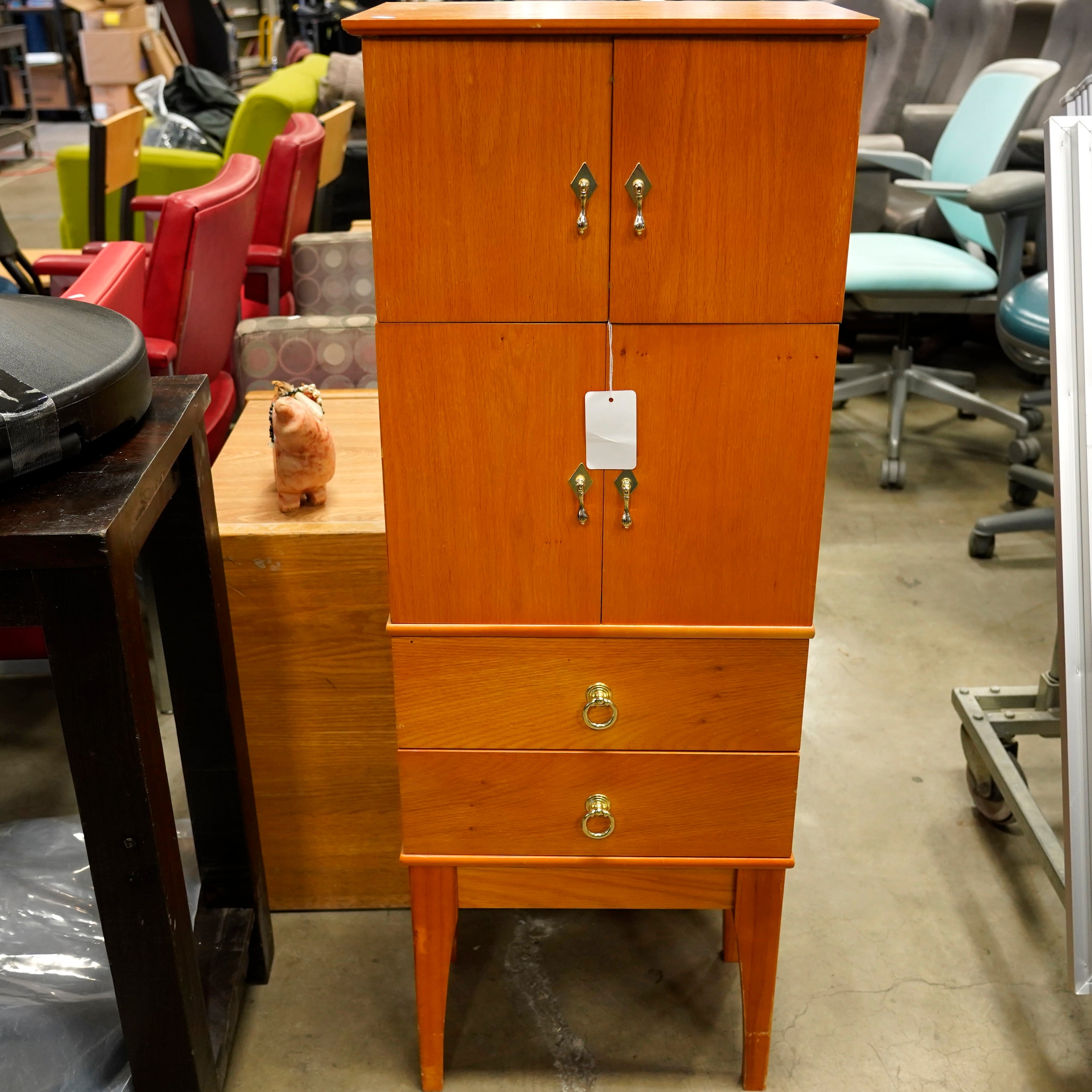 Wooden 2-door, 2-drawer jewelry cabinet