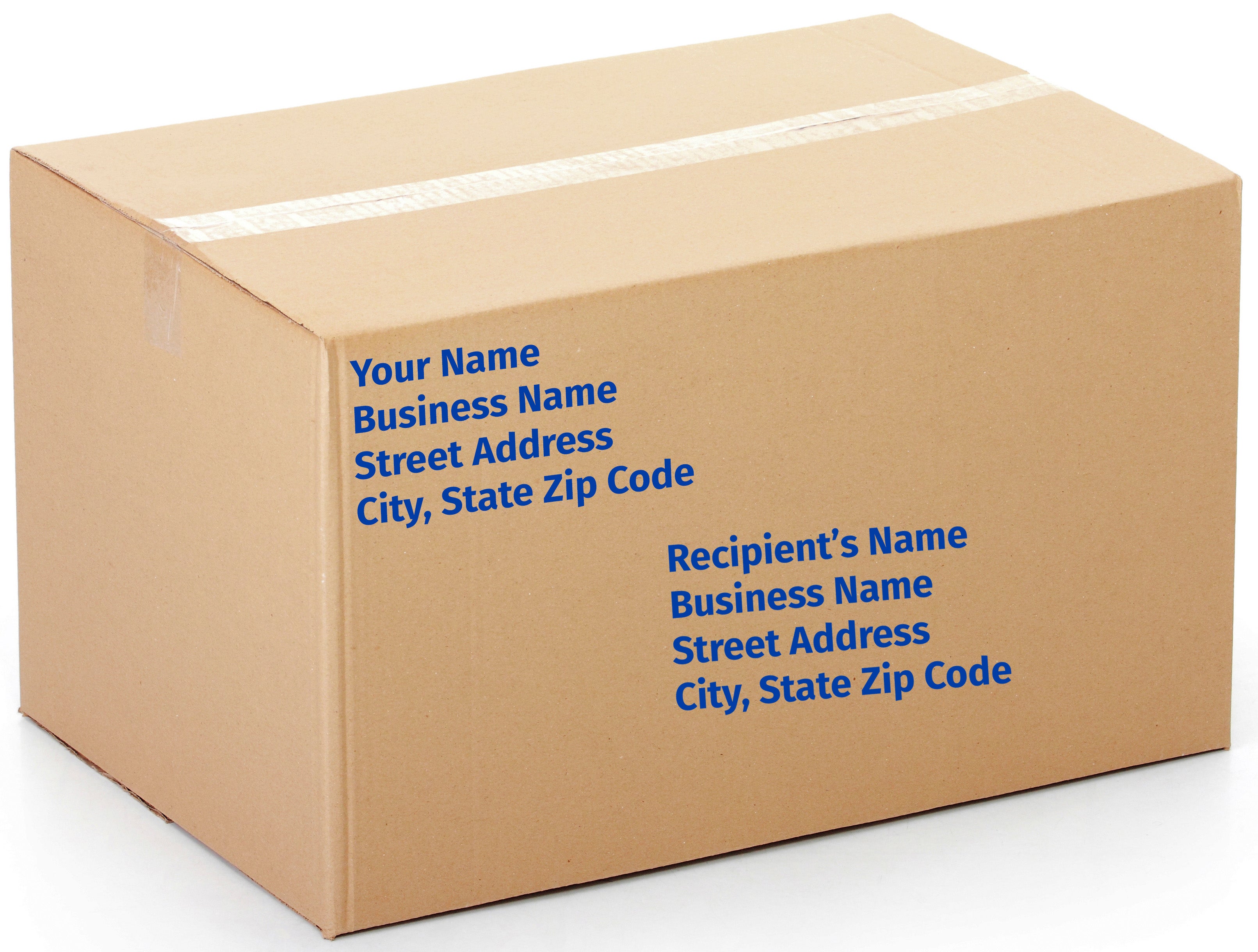 Package with instructions on where to put the recipient's name and your name for mailing.