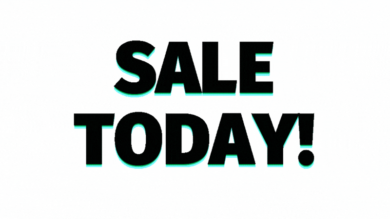 Bouncing lines of text with "Sale Today" written in black.