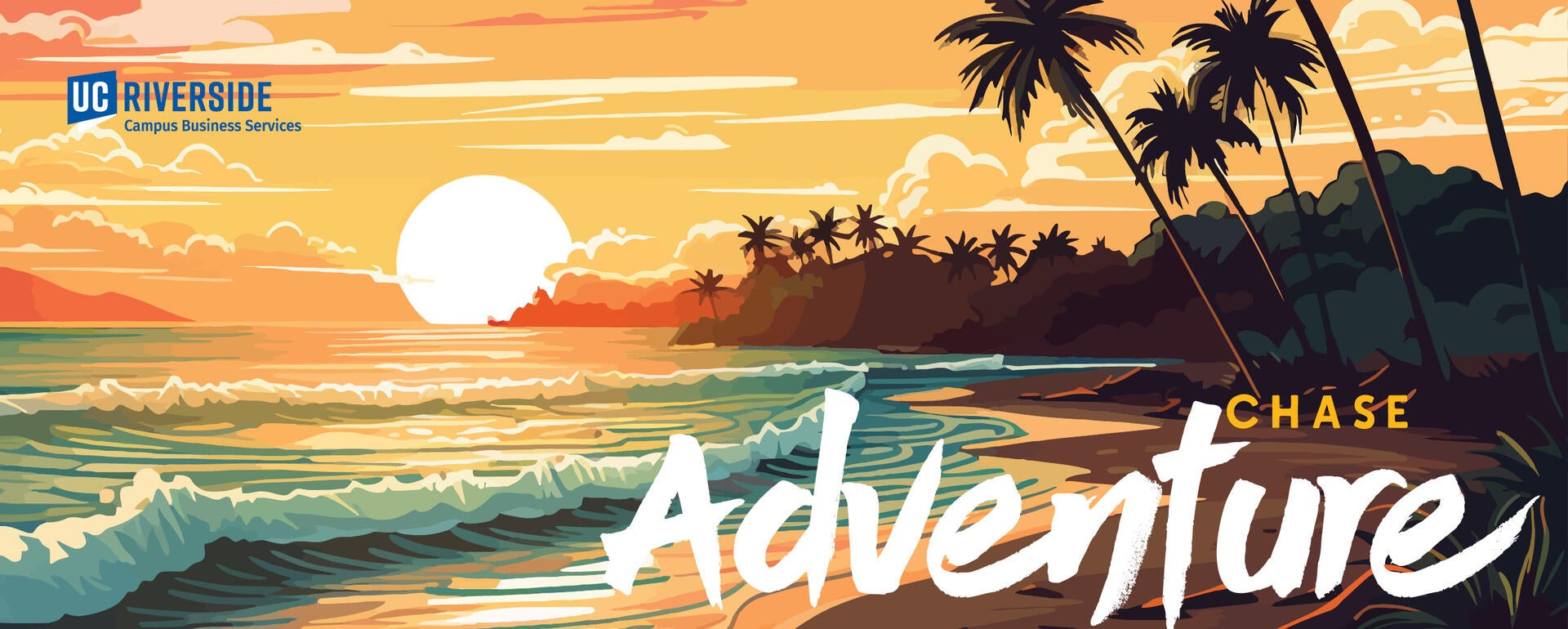 Beach scene with the words "Chase Adventure" written on it.