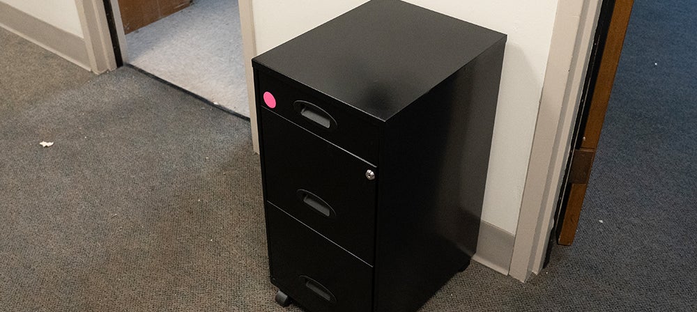 small black filing cabinet